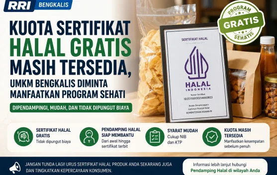 Kuota Sertifikat Halal Gratis Masih Tersedia untuk UMKM Bengkalis