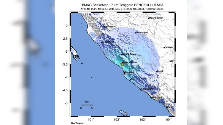 Gempa Bumi Tektonik Magnetudo 5.3 di Bengkulu Utara Tidak Berpotensi Tsunami
