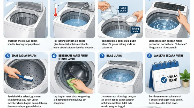 Cara Membersihkan Bagian dalam Mesin Cuci agar Tetap Bersih, Awet, dan Bebas Bau