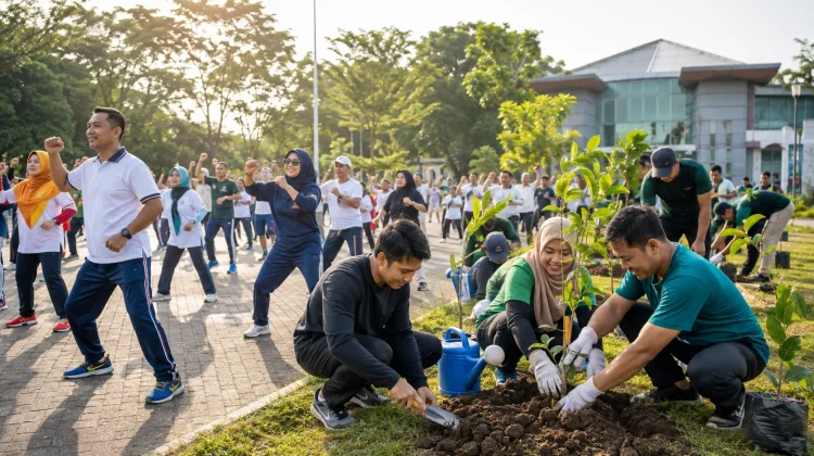 Senam dan Tanam Pohon Ramaikan RRI Fest