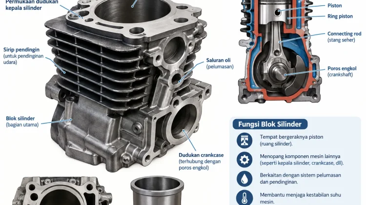 Blok Silinder Sepeda Motor: Fungsi, Konstruksi, Kerusakan, dan Perawatannya