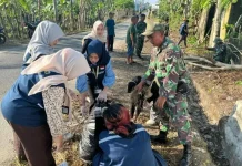 Babinsa dan Mahasiswa KKN UNIB Gotong Royong Bersihkan Parit Desa Jembatan Dua