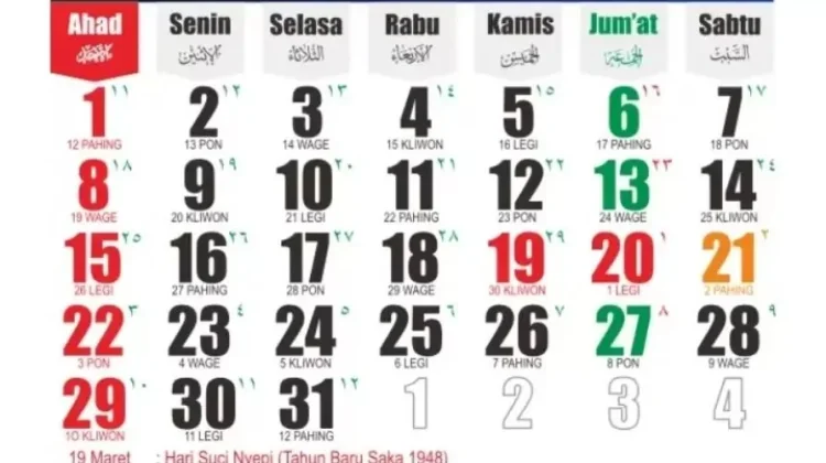 Kalender Maret 2026: Daftar Tanggal Merah, Cuti Bersama, dan Libur Lebaran