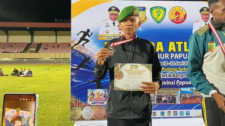 Prajurit Yonif TP 858/MSB Biak Numfor  Raih Juara di Kejurda Atletik Papua
