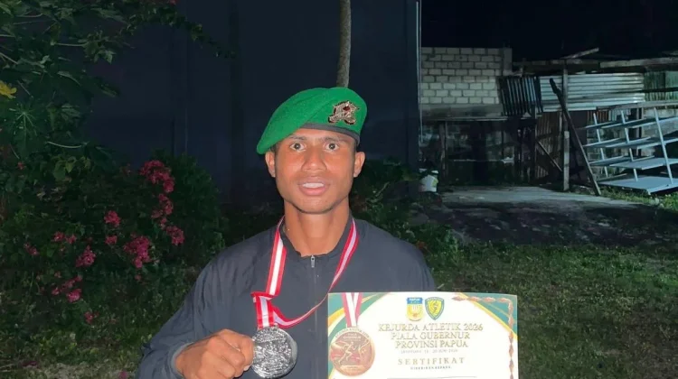 Prajurit Yonif TP 858/MSB Biak Numfor  Raih Juara di Kejurda Atletik Papua