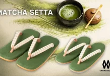 Sandal tradisional Jepang ini diwarnai menggunakan bubuk matcha asli