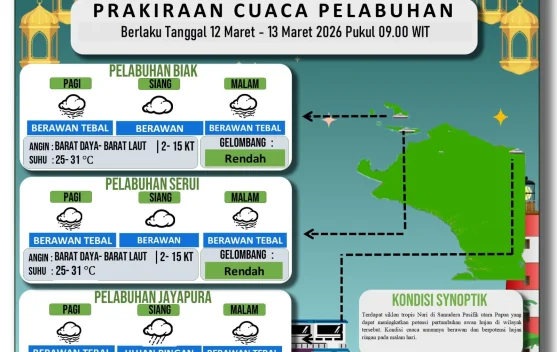 BMKG: Cuaca Pelabuhan di Biak, Serui, dan Jayapura Didominasi Awan Tebal