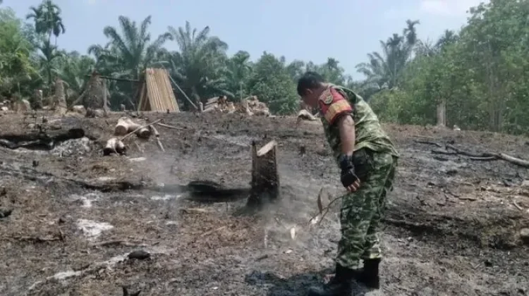 Babinsa Koramil Kaur Tengah Pantau Karhutla