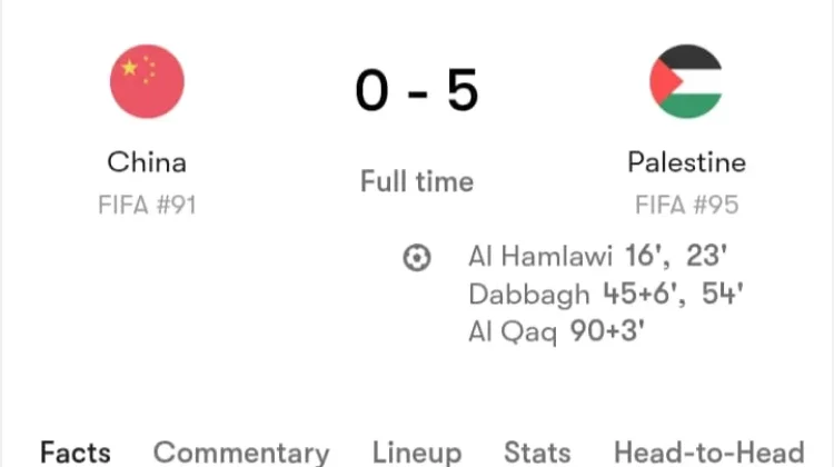 Palestina Kalahkan Tuan Rumah China 5-0 pada FIFA Matchday