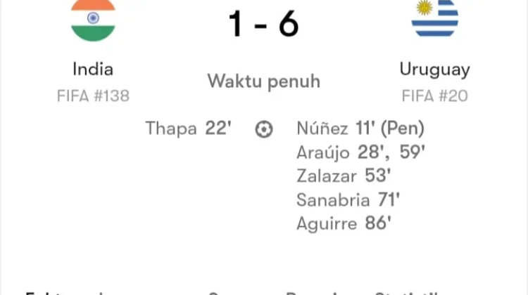 India Kalah 1-6 dari Uruguay pada FIFA Matchday 2026
