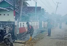 Babinsa Koramil Kaur Utara Lakukan Fogging Basmi Sarang Nyamuk