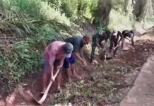 Babinsa Koramil Kaur Tengah Lakukan Aksi Goro Bersihkan Saluran Parit