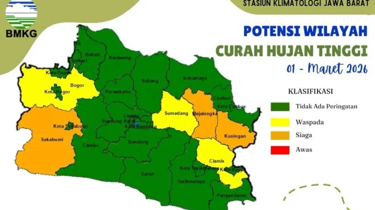 BMKG Jabar Keluarkan Peringatan Dini Potensi Curah Hujan Tinggi