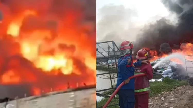 Pabrik Helm di Rumpin Kebakaran Pekerja Panik Lari Berhamburan