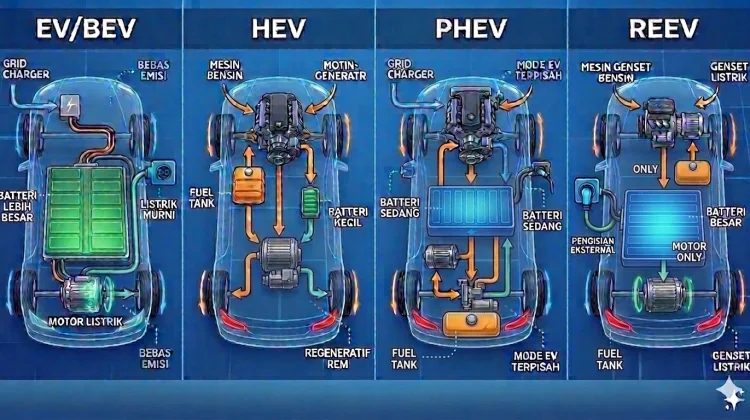 Mengenal Perbedaan Jenis Teknologi EV, HEV, PHEV, dan REEV