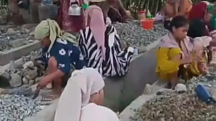 Puluhan Ibu Rumah Tangga di Desa Cipinang Meprek Batu Demi Penuhi Kebutuhan Hidup