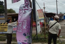 Satpol PP Ciseeng Turunkan Puluhan Spanduk Liar