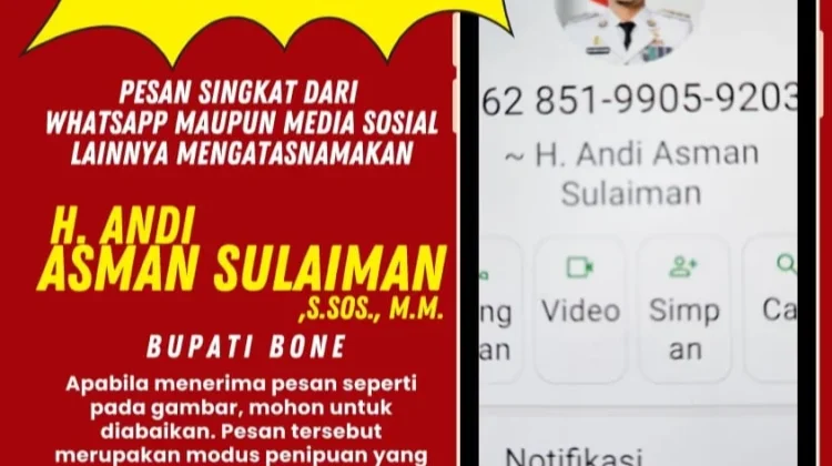 Penipu Catut Nama Bupati Bone di WhatsApp