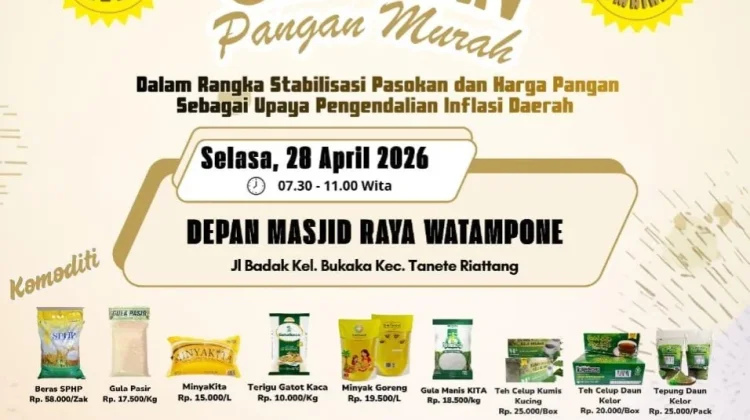 Jaga Stabilitas pangan, Pemkab Bone Gelar Pasar Murah di Masjid Raya