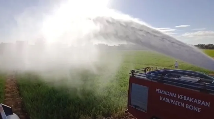 Pemkab Bone Kerahkan Damkar Suplai Air ke Sawah Kering