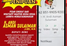 Penipu Catut Nama Bupati Bone di WhatsApp