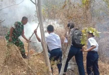 Koramil Lalabata Bersama Warga Padamkan Kebakaran di Lahan Ompo