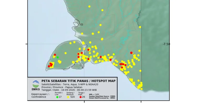 Nihil Titik Panas di Wilayah Boven Digoel Periode 16 - 17 September 2026