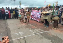 Perempuan Wambon Bawa hasil Bumi dalam Karnaval Kemerdekaan