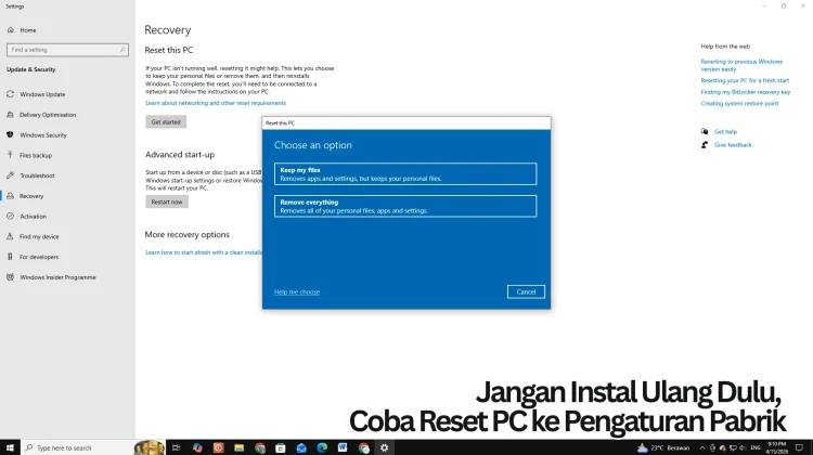 Komputer melambat jangan Instal Ulang Dulu, Coba Reset PC ke Pengaturan Pabrik