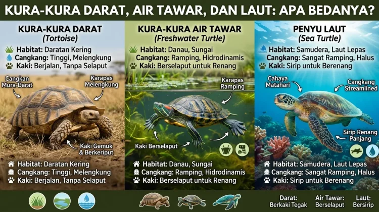 Kura-Kura Darat, Air Tawar, dan Laut: Apa Bedanya?