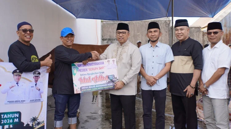 Wako Hendri Serahkan Sapi Kurban Bantuan Presiden ke Masjid Muhammad Noer