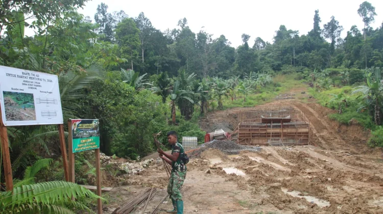 Satgas Karya Bakti TNI AD Terus Pacu Pengerjaan Jembatan Penghubung dua Desa