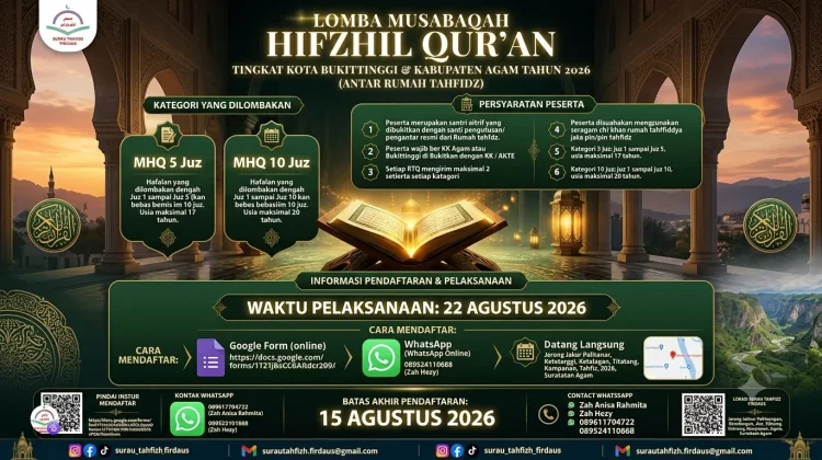 Surau Tahfidz Firdaus Gelar Lomba Musabaqah Hifzhil Qur’an Se-Bukittinggi, dan Agam