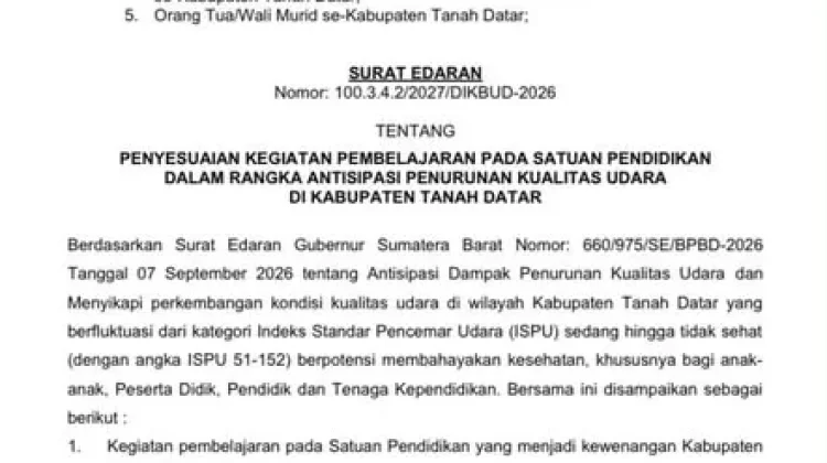 Antisipasi Dampak Kabut Asap, Pembelajaran di Dialihkan Jadi PJJ/Daring