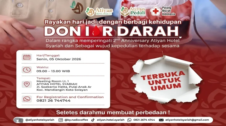 Rayakan Ulang Tahun ke-2, Atiyan Hotel Syariah Gelar Aksi Donor Darah