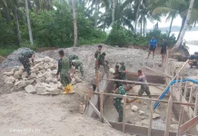 Karya Bakti TNI, Pembangunan Jembatan Gobik Desa Bosua Masuk Tahap Pengecoran Abut