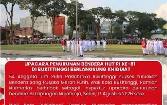 Upacara Peringatan HUT Ke-81 Kemerdekaan di Lapnagan Kantin Bukittinggi