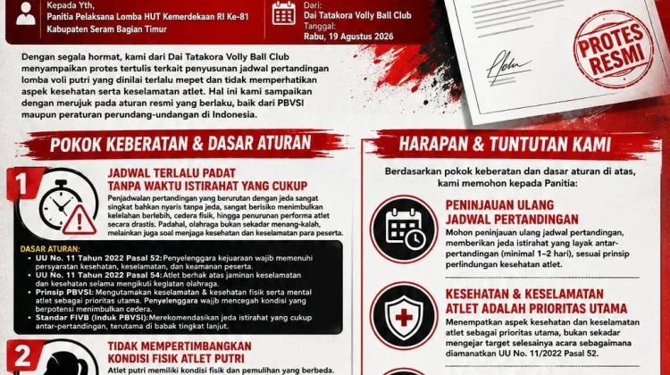 Jadwal Turnamen Voli Putri HUT Ke-81 RI di SBT Diprotes, Ini Alasannya