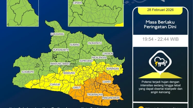 Peringatan Dini Cuaca Ekstrem Wilayah Kuningan Malam Ini