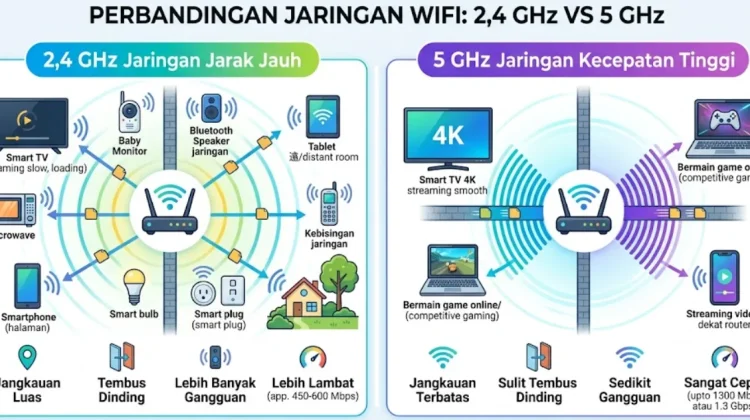 Perbedaan WiFi 2,4 GHz dan 5 GHz: antara Jangkauan Sinyal dan Kecepatan Internet