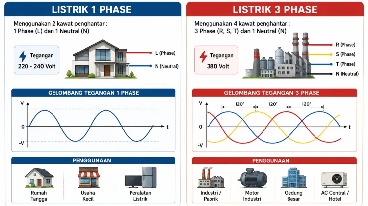Mengenal Perbedaan Listrik 1 Fasa dan 3 Fasa