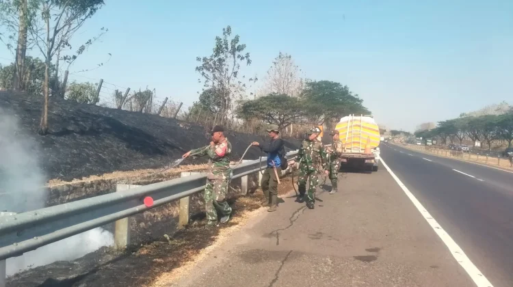 TNI dan Warga Padamkan Kebakaran Lahan Dekat Tol Cipali KM 139