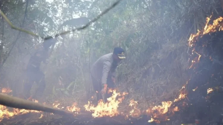 Bupati dan Kapolres Majalengka Turun Langsung Padamkan Api