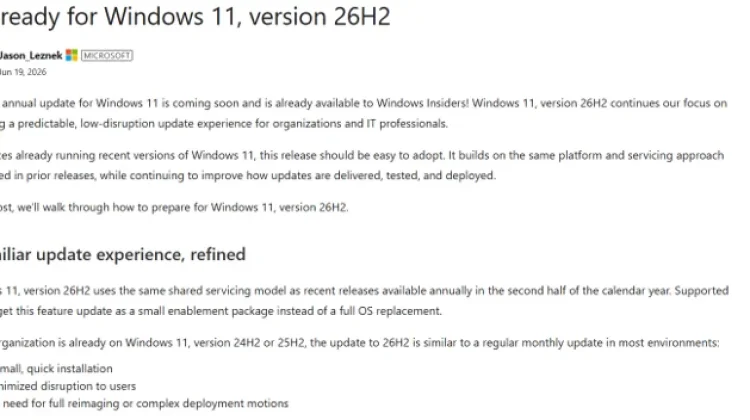 Microsoft: Pembaharuan Windows 11 26H2 Akan Dilakukan Tahun 2026