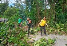 Bhabinkamtibmas Getakan LakukanPenebangan Ranting Pohon