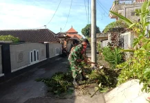 Babinsa Klungkung bersama Warga Gotong Royong Bersihkan Lingkungan