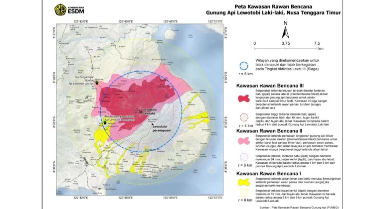 Peta Rawan Gunung Lewotobi Diperbarui, Radius 5 Km Dikosongkan