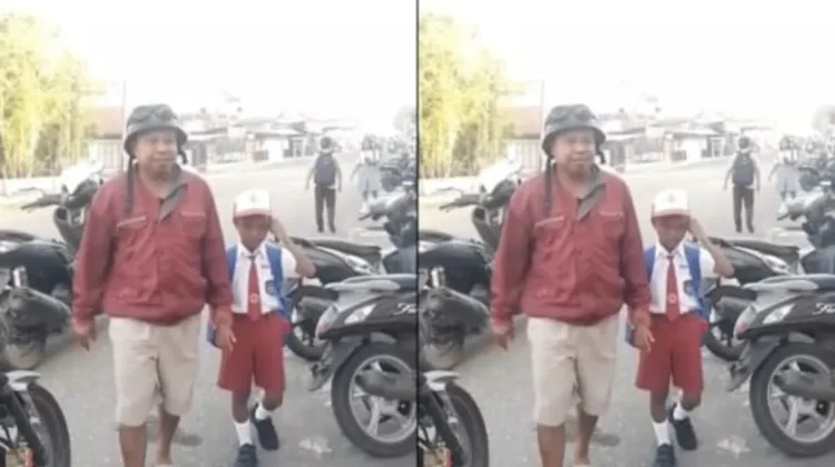 Hari Pertama Sekolah, Ayah di Ende Luangkan Waktu Antar Anak ke Sekolah