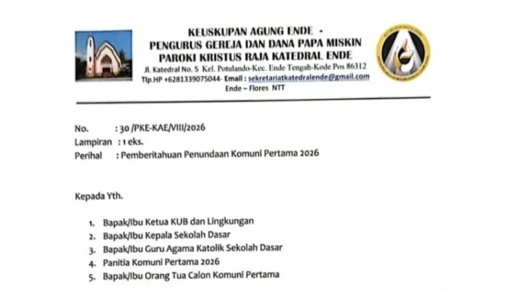 Perayaan Komuni Pertama 2026 di Paroki Kristus Raja Ende Ditunda hingga September