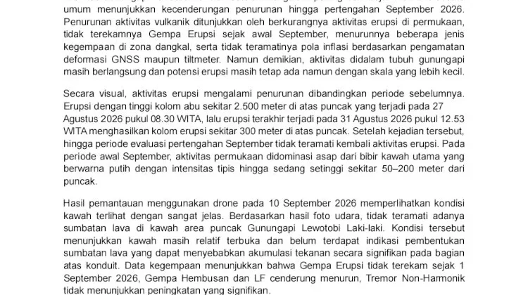 Status Lewotobi Laki-laki Turun ke Waspada, Warga Tetap Diminta Siaga